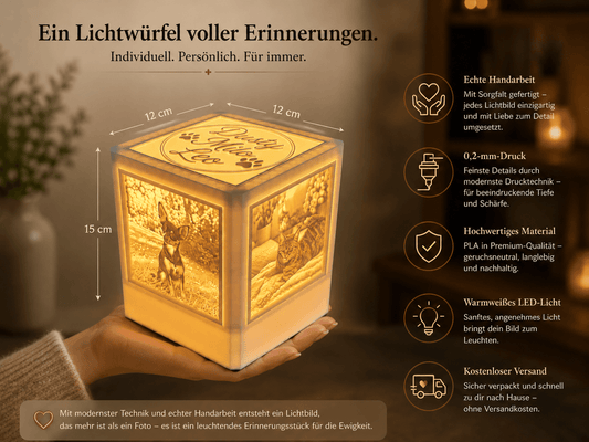 Tierporträt-Würfel mit Fotos – personalisierte Fotoleuchte - Lichterinnerung