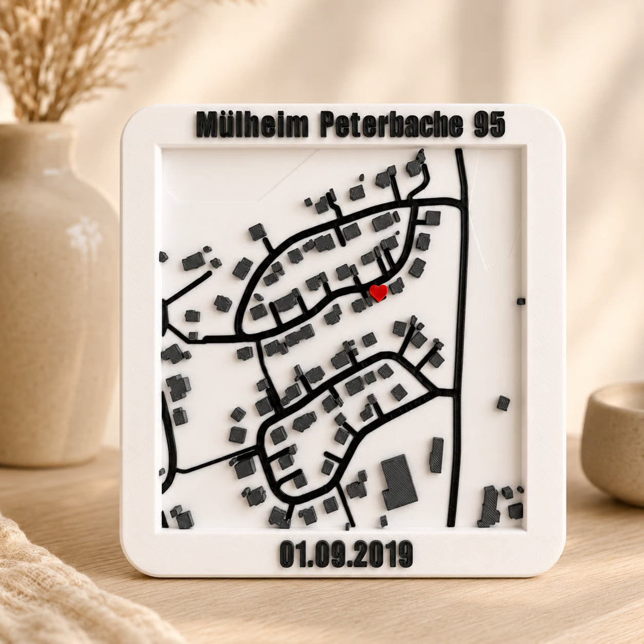 Personalisierte 3D Stadtkarte mit Herz – detailliert