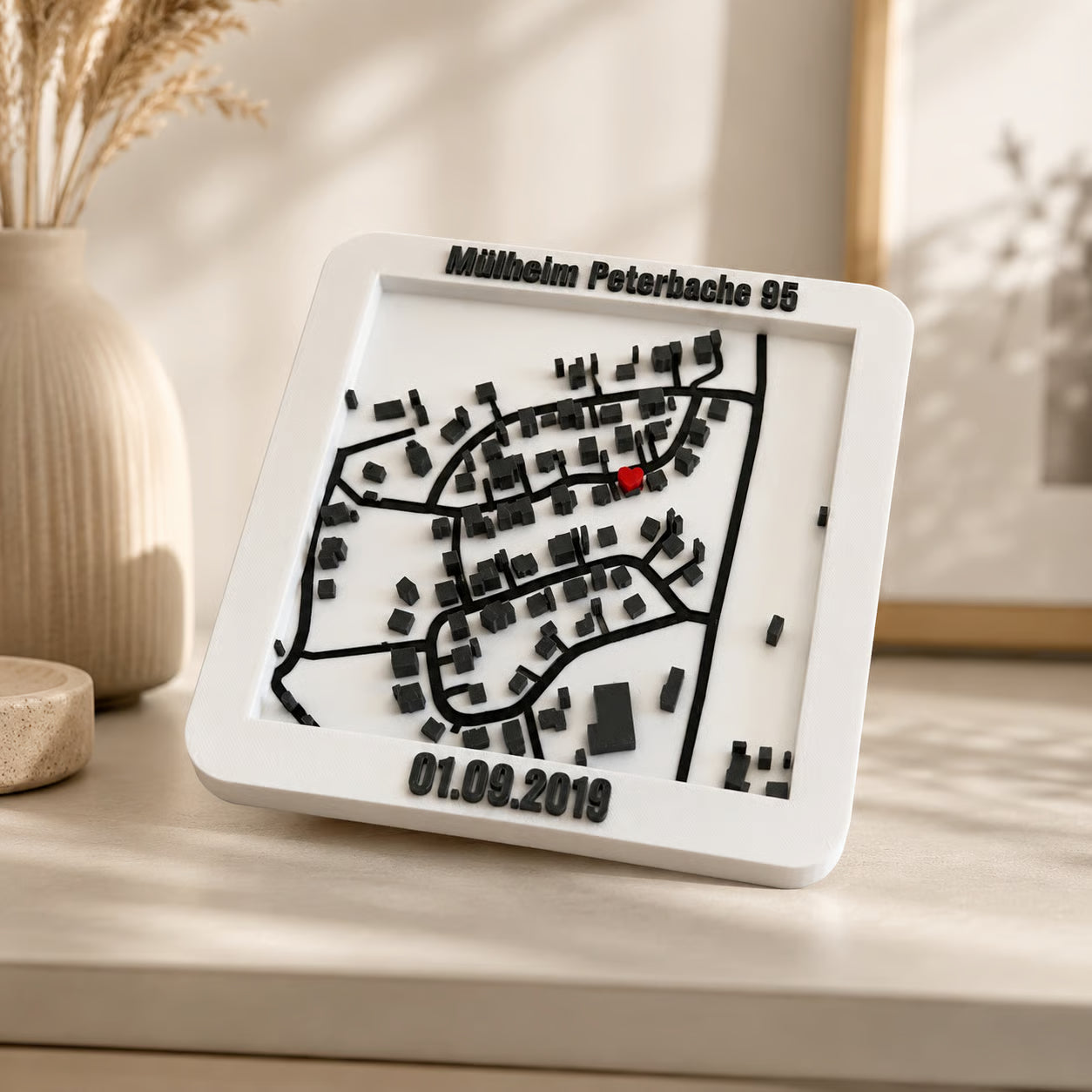 Personalisierte 3D Stadtkarte mit Herz – detailliert