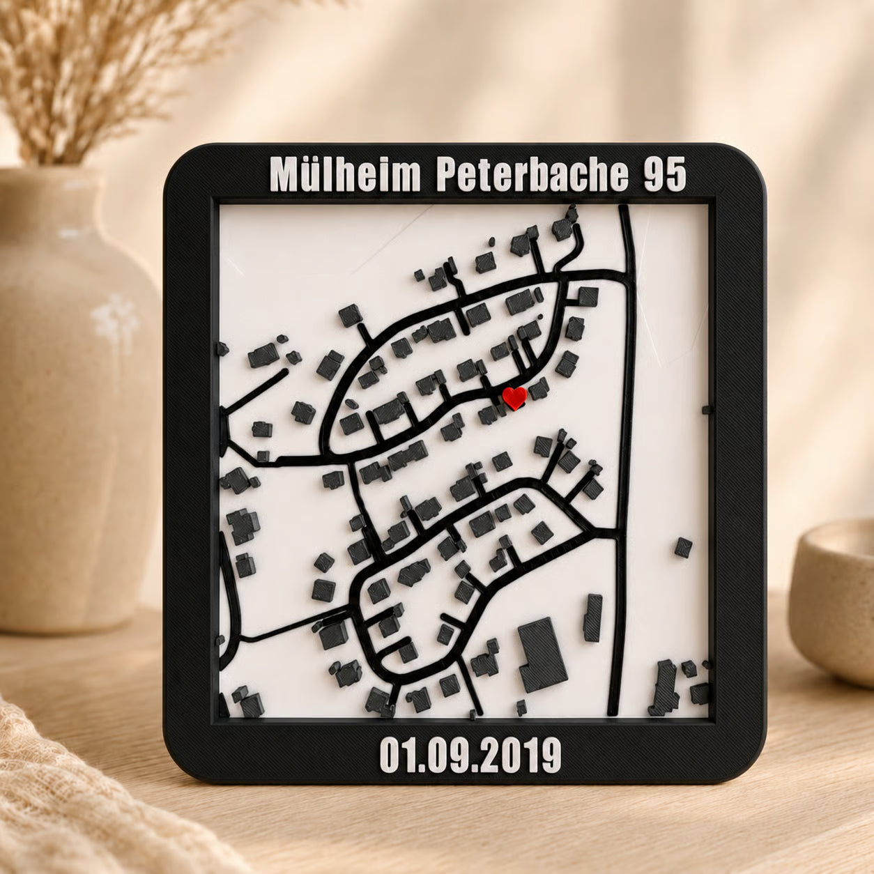 Personalisierte 3D Stadtkarte mit Herz – detailliert