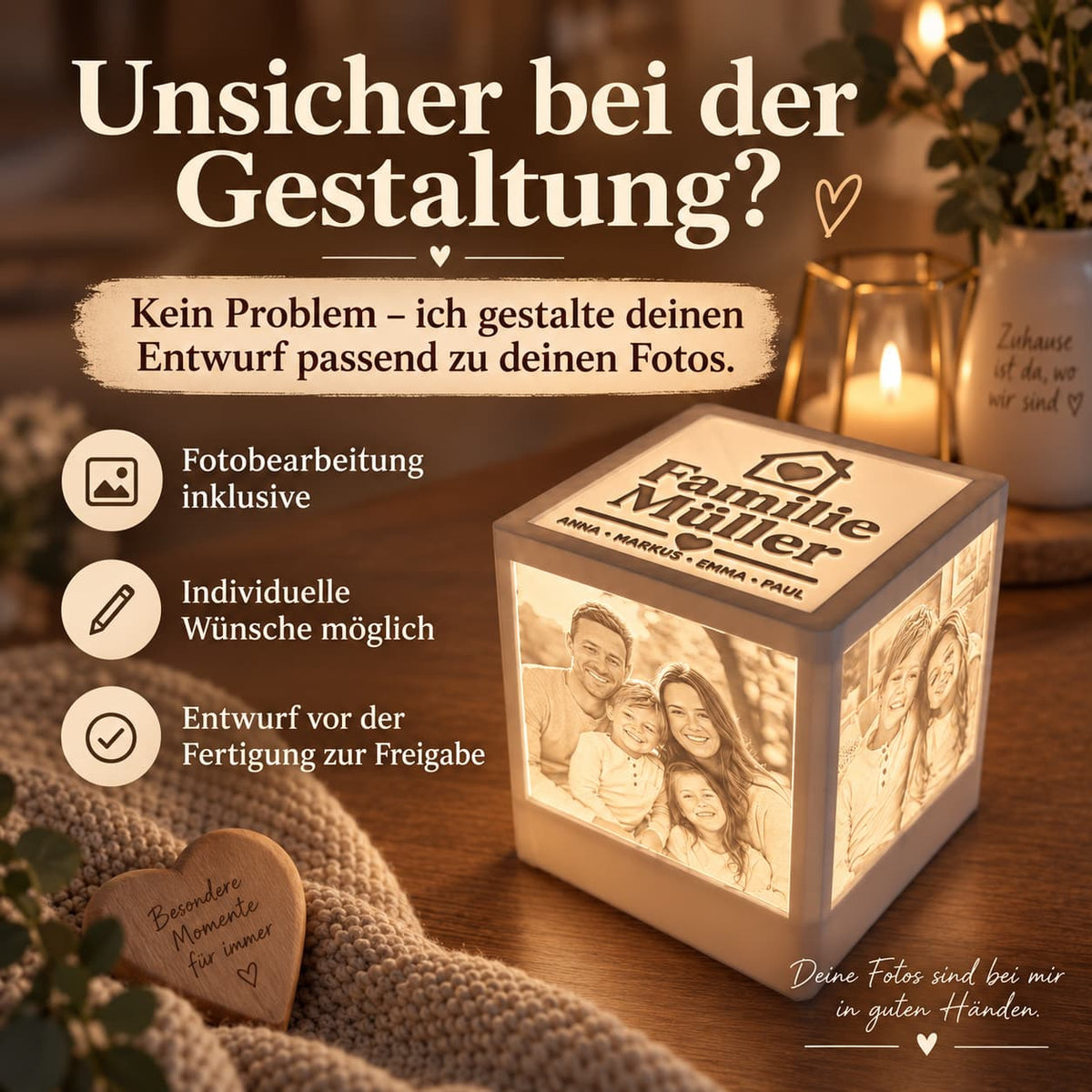 Familienwürfel mit Fotos - Lichterinnerung