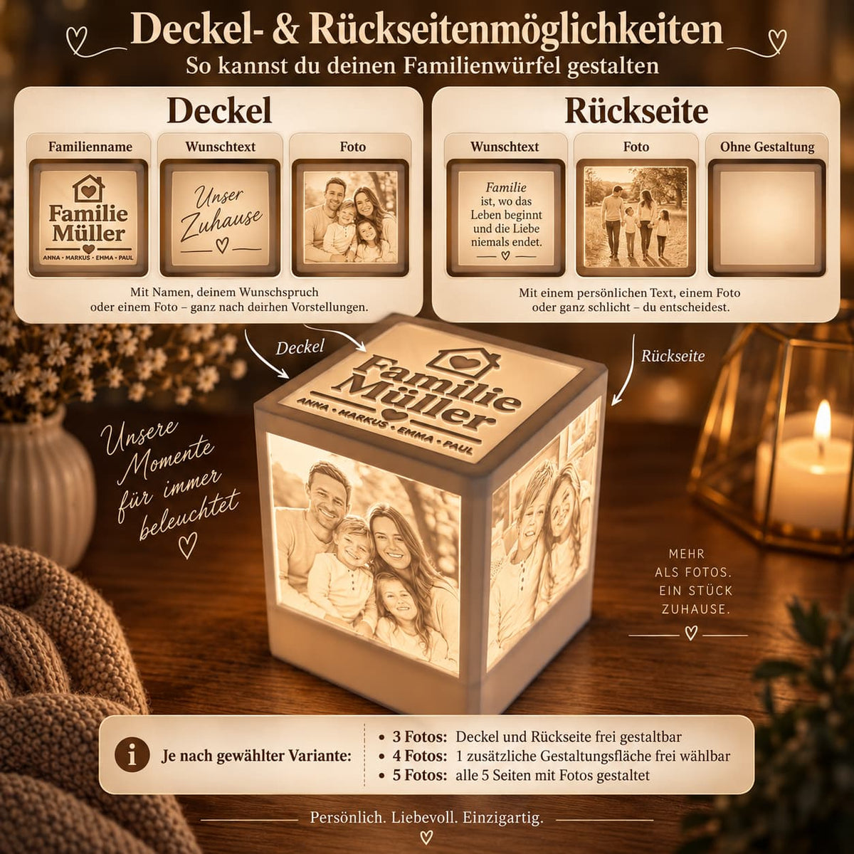 Familienwürfel mit Fotos - Lichterinnerung