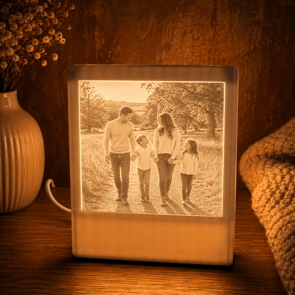 Familienwürfel mit eigenen Fotos als personalisierter Lichtwürfel