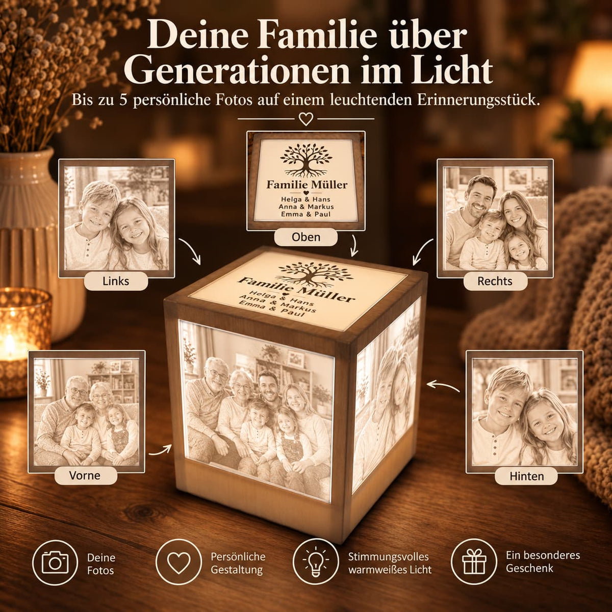 Generationenwürfel mit Fotos - Lichterinnerung