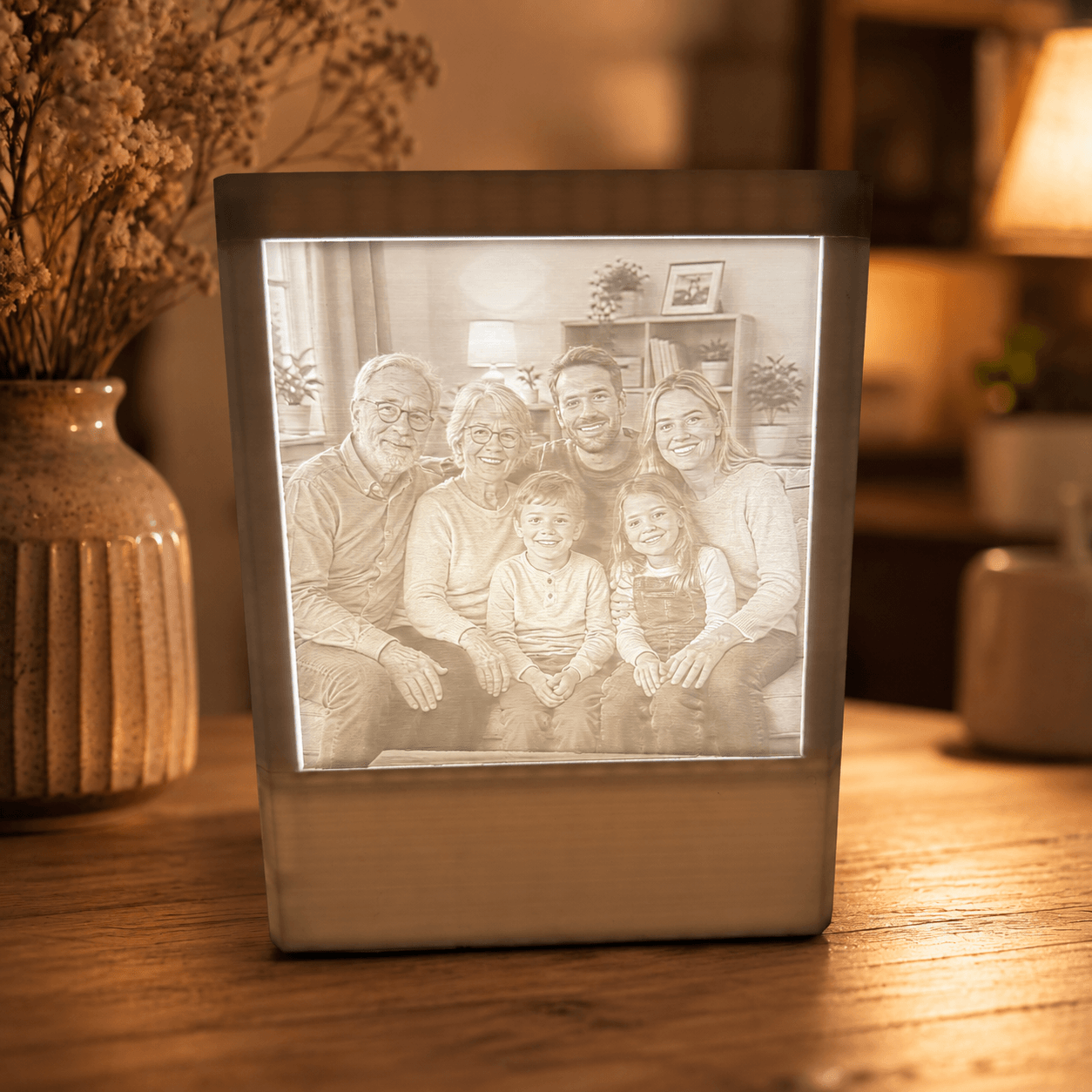 Generationenwürfel – Personalisierter Lichtwürfel für drei Generationen | 3D Lithophane Lampe