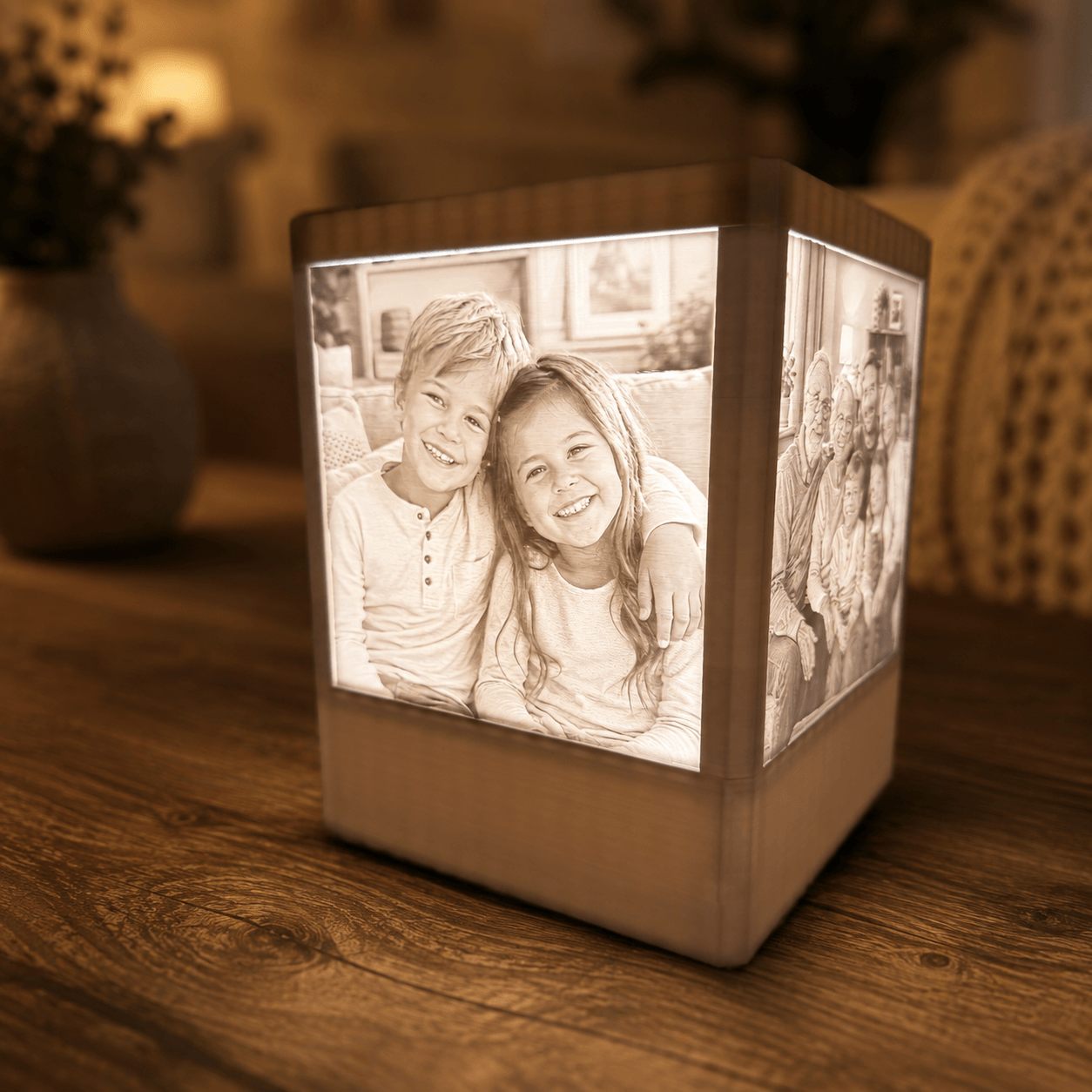 Generationenwürfel – Personalisierter Lichtwürfel für drei Generationen | 3D Lithophane Lampe