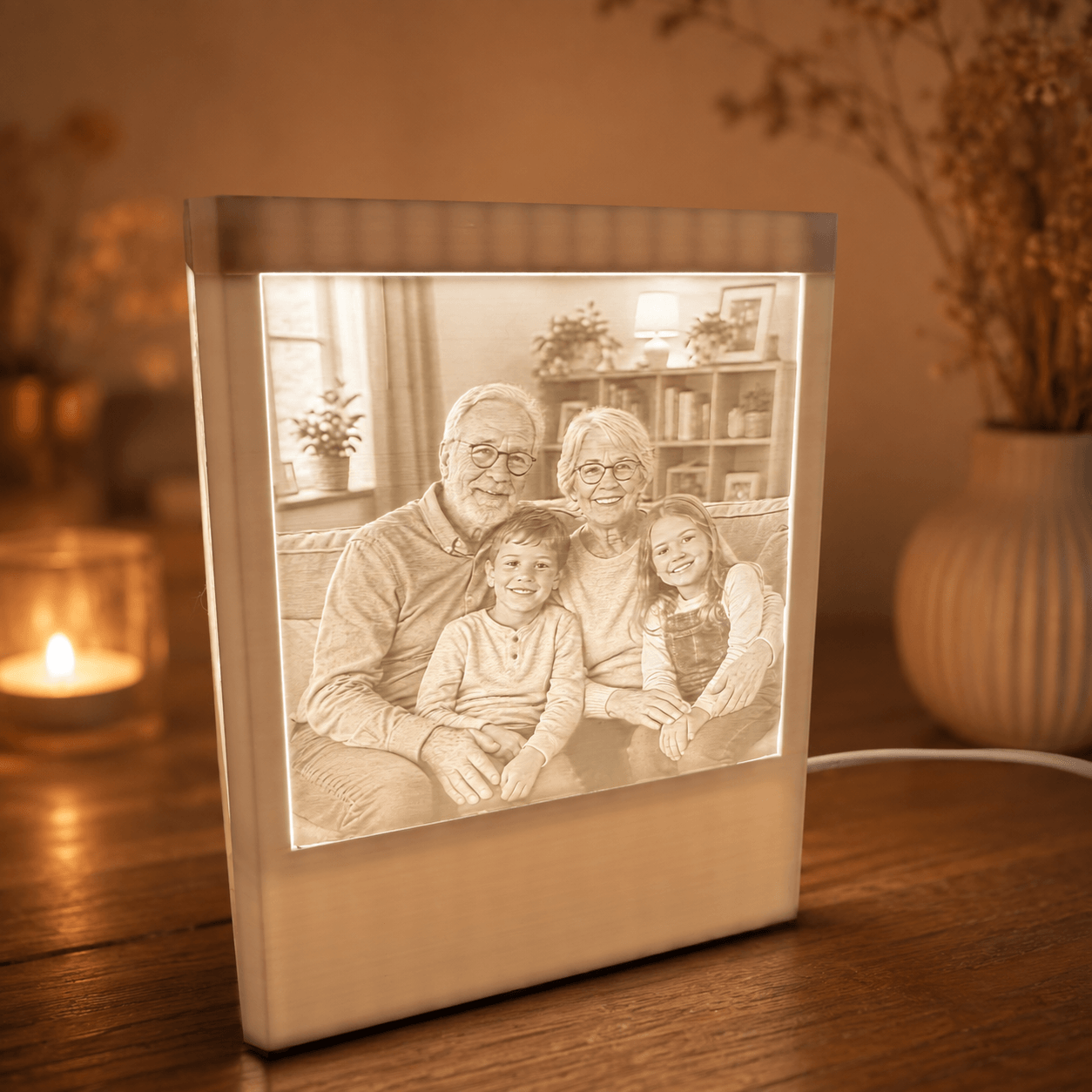 Generationenwürfel – Personalisierter Lichtwürfel für drei Generationen | 3D Lithophane Lampe