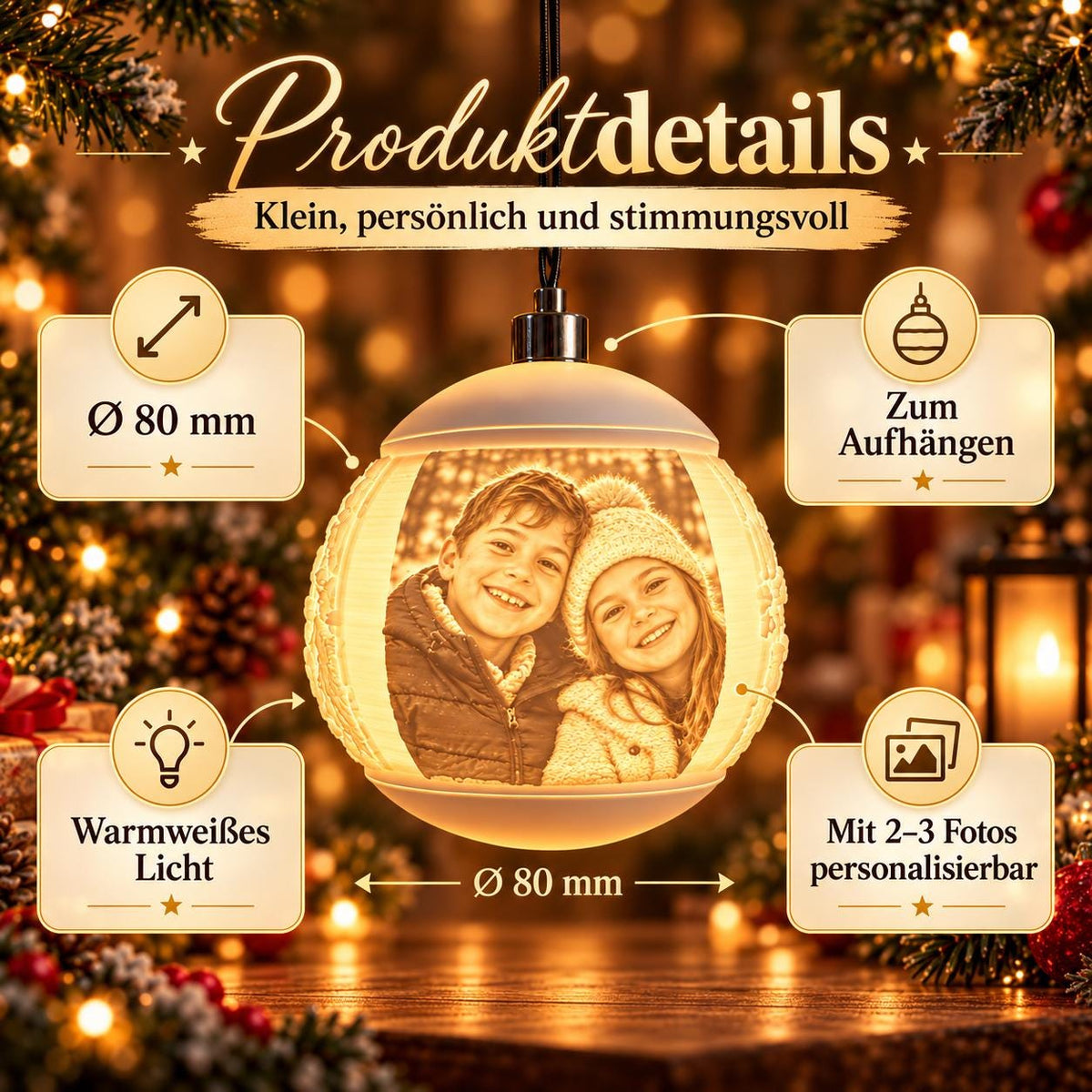 Produktdetails der personalisierten Weihnachtskugel