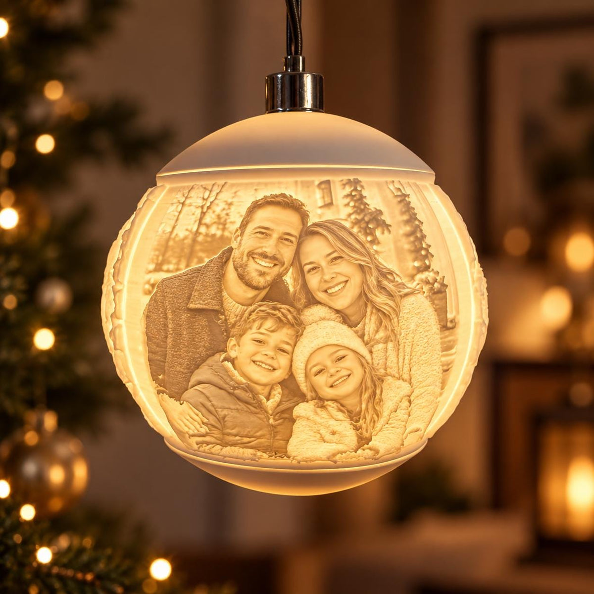 Leuchtende Fotokugel mit Familienfoto