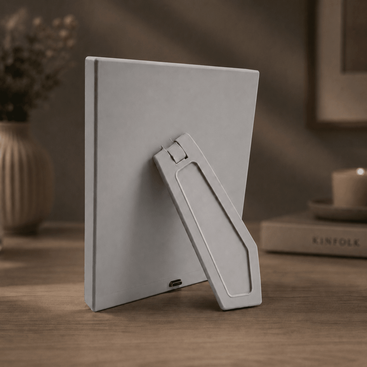 Personalisierter 3D-Lithophane Bilderrahmen in gelb mit Foto, Namen und Datum als leuchtendes Erinnerungsbild und individuelles Geschenk. hinten