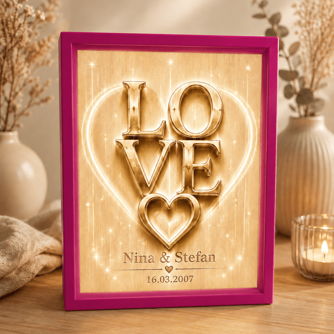 LOVE Lichtbild personalisiert – romantisches Geschenk mit Namen & Datum - Lichterinnerung