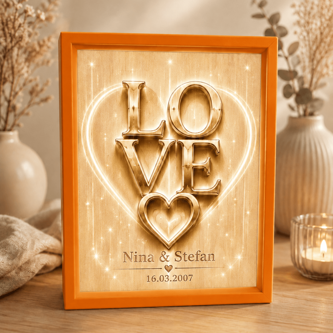 LOVE Lichtbild personalisiert – romantisches Geschenk mit Namen & Datum - Lichterinnerung