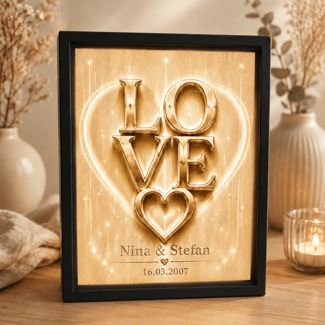 LOVE Lichtbild personalisiert – romantisches Geschenk mit Namen & Datum - Lichterinnerung