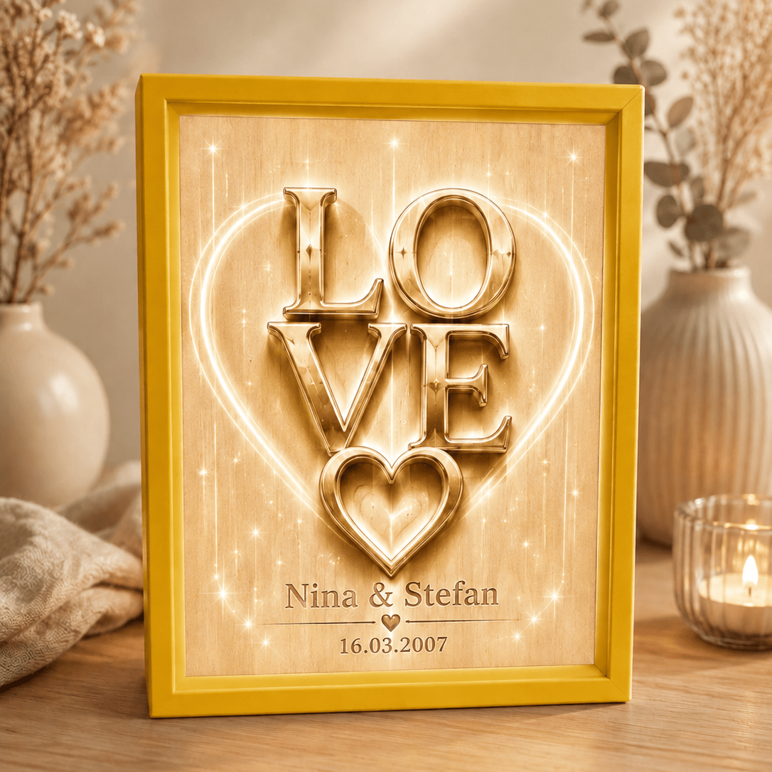LOVE Lichtbild personalisiert – romantisches Geschenk mit Namen & Datum - Lichterinnerung