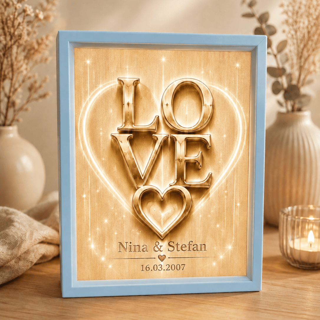 LOVE Lichtbild personalisiert – romantisches Geschenk mit Namen & Datum - Lichterinnerung