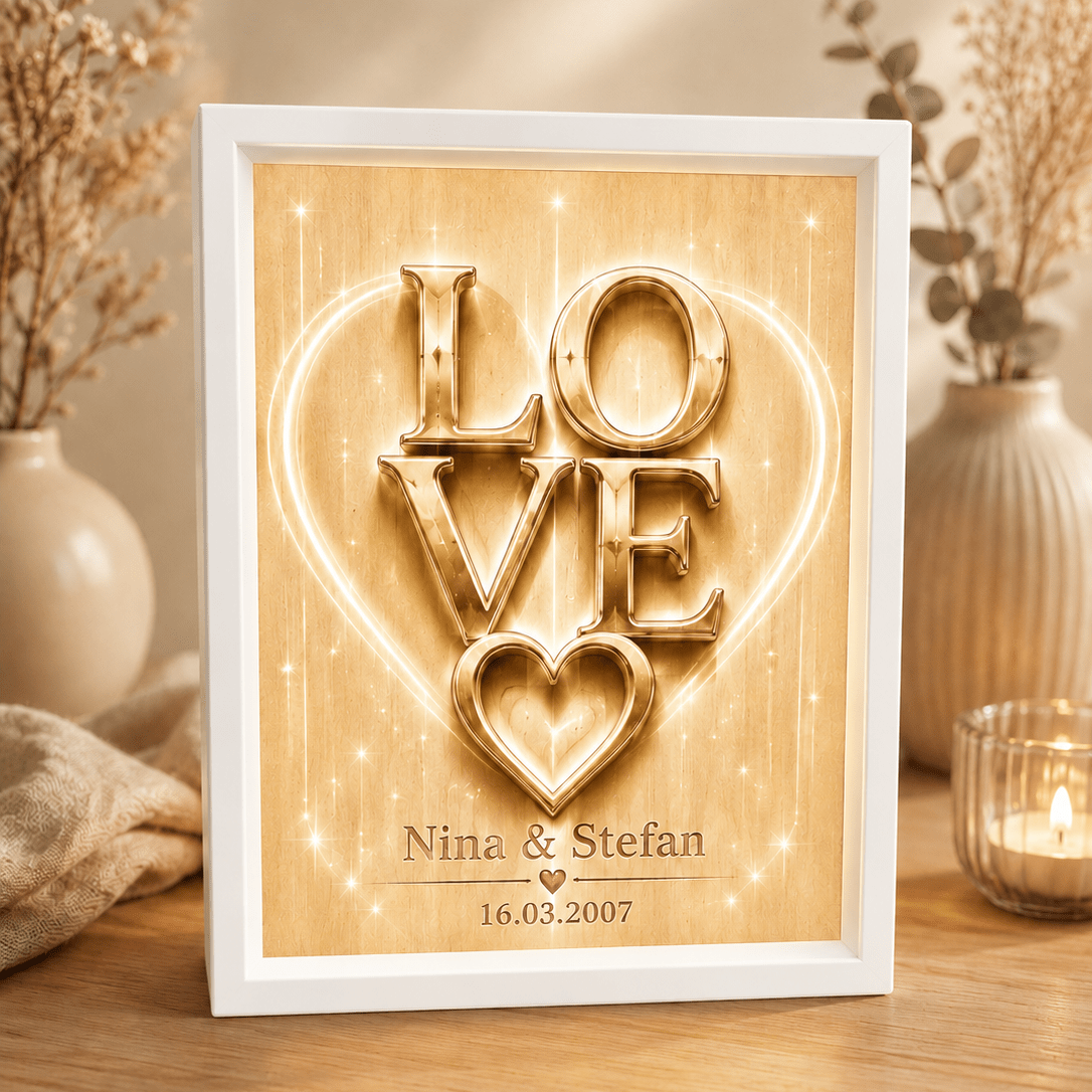 LOVE Lichtbild personalisiert – romantisches Geschenk mit Namen & Datum - Lichterinnerung