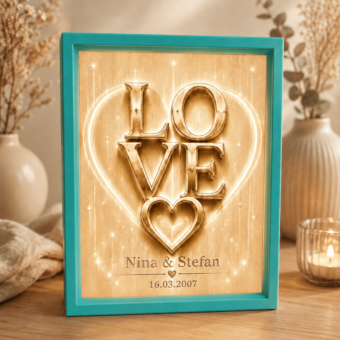 LOVE Lichtbild personalisiert – romantisches Geschenk mit Namen & Datum - Lichterinnerung
