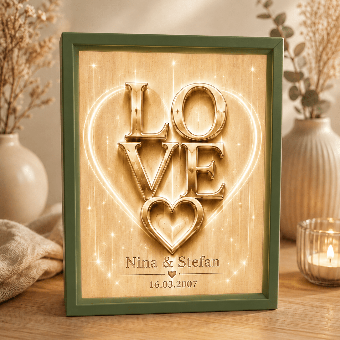 LOVE Lichtbild personalisiert – romantisches Geschenk mit Namen & Datum - Lichterinnerung