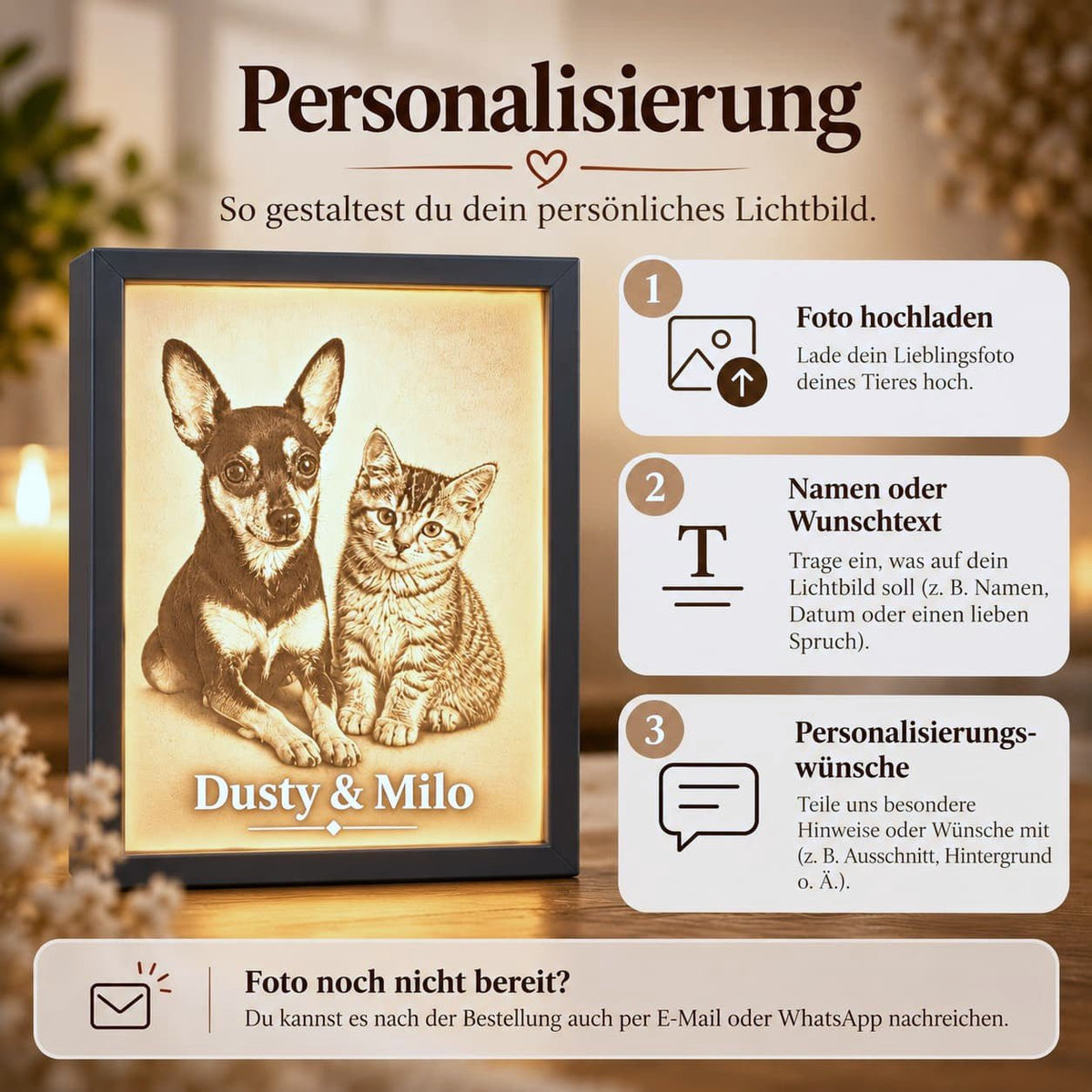 Personalisiertes Tierporträt mit Foto - Lichterinnerung