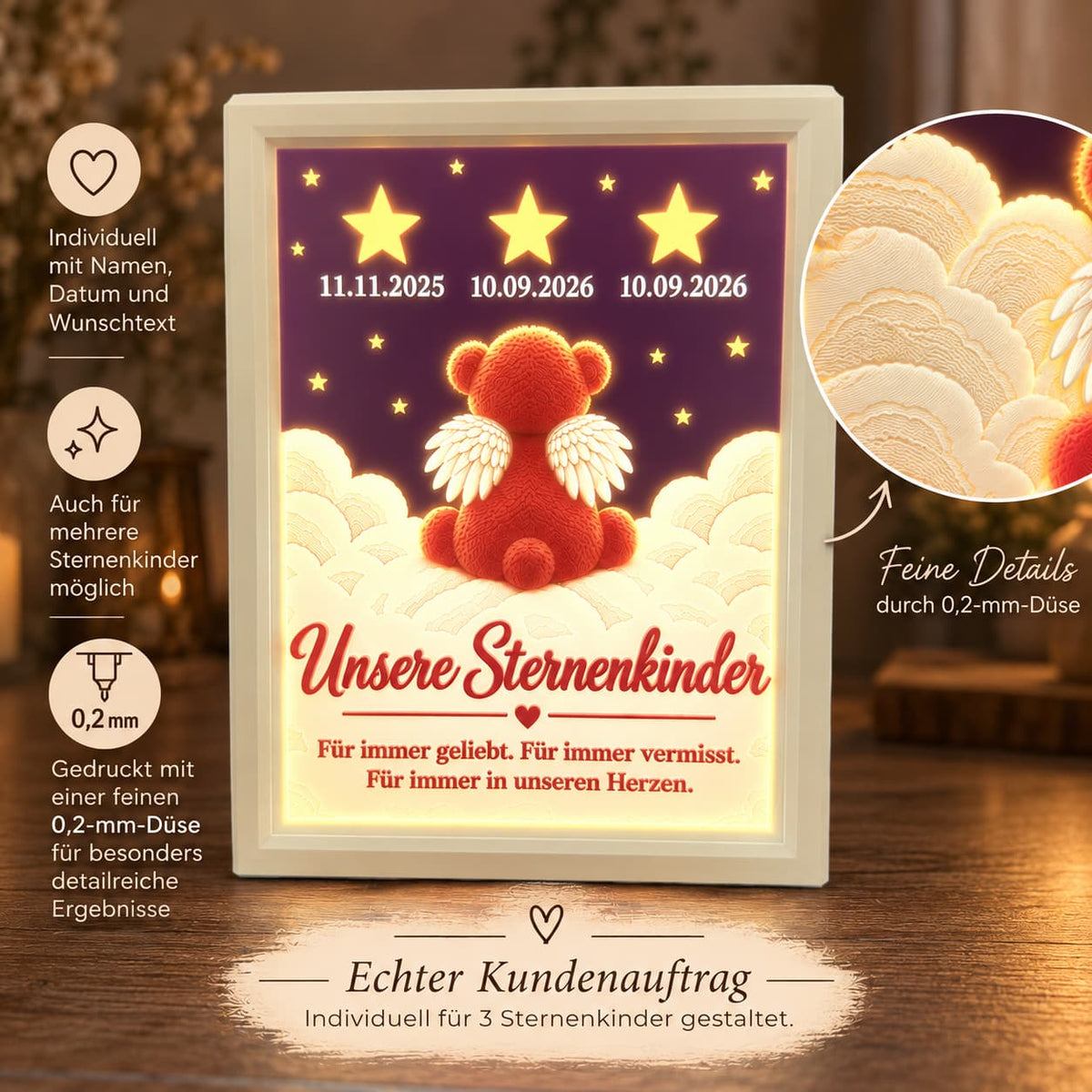 Sternenkind-Gedenklicht mit Name & Datum - Lichterinnerung