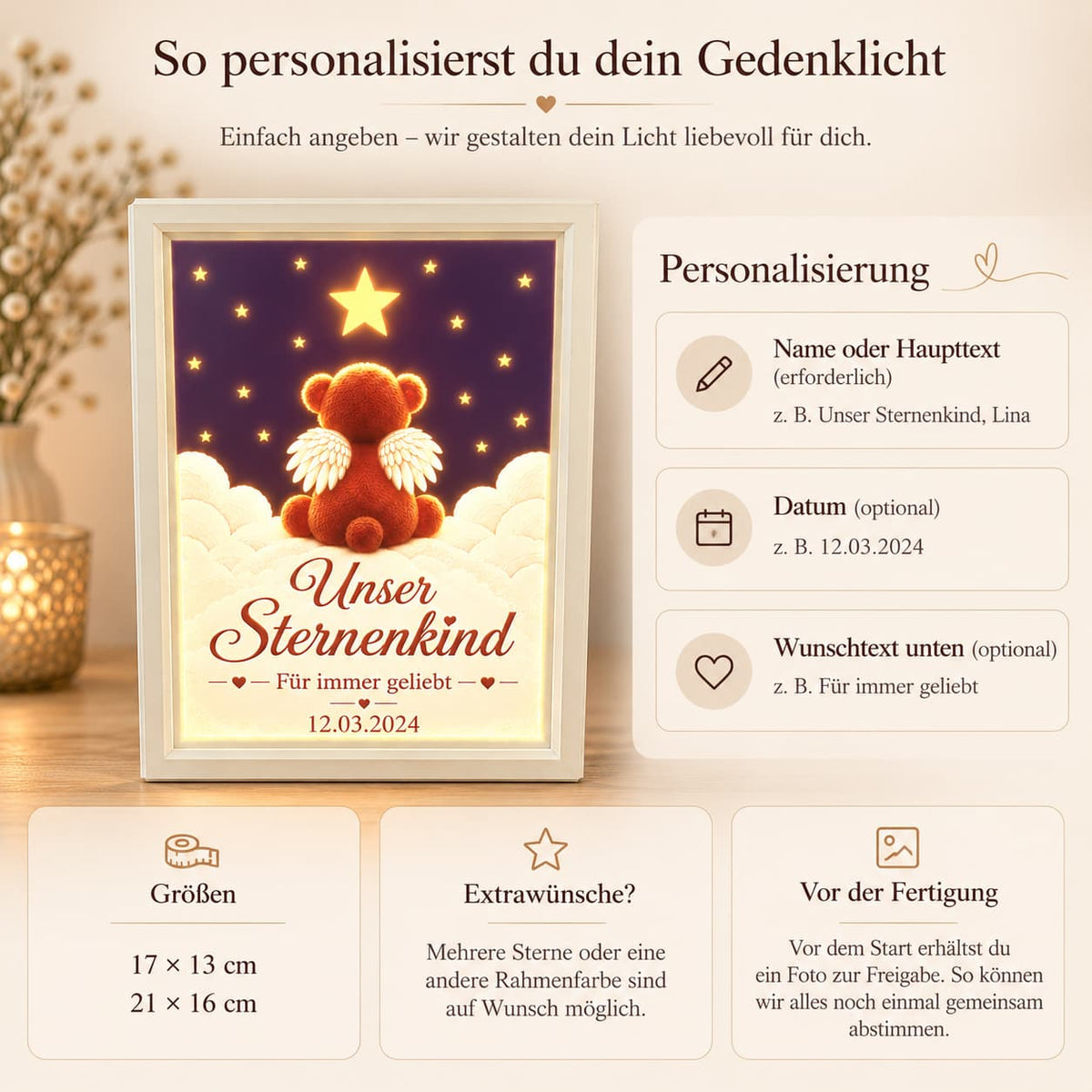 Sternenkind-Gedenklicht mit Name & Datum - Lichterinnerung